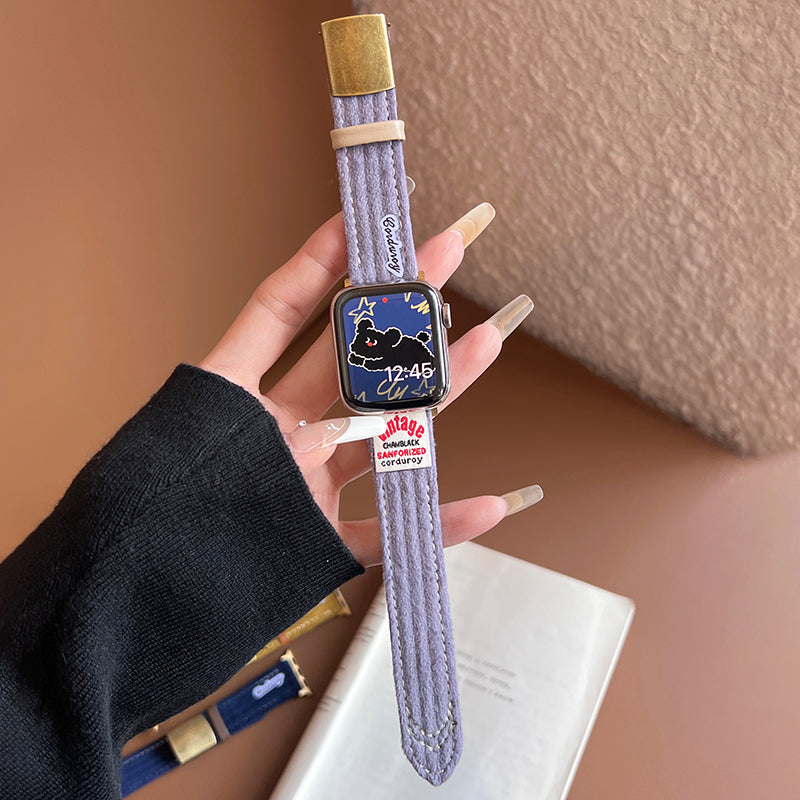 For Apple Watch Ultra 2 Ultra 49mm / Series 9 8 7 45mm / SE (2023) SE (2022) SE 6 5 4 44mm / 3 2 1 42mm Corduroy Bracelet Strap - Caramel Brown For Apple Watch Ultra 2 Ultra 49mm / Series 9 8 7 45mm / SE (2023) SE (2022) SE 6 5 4 44mm / 3 2 1 42mm Corduroy Bracelet Strap - Caramel Brown